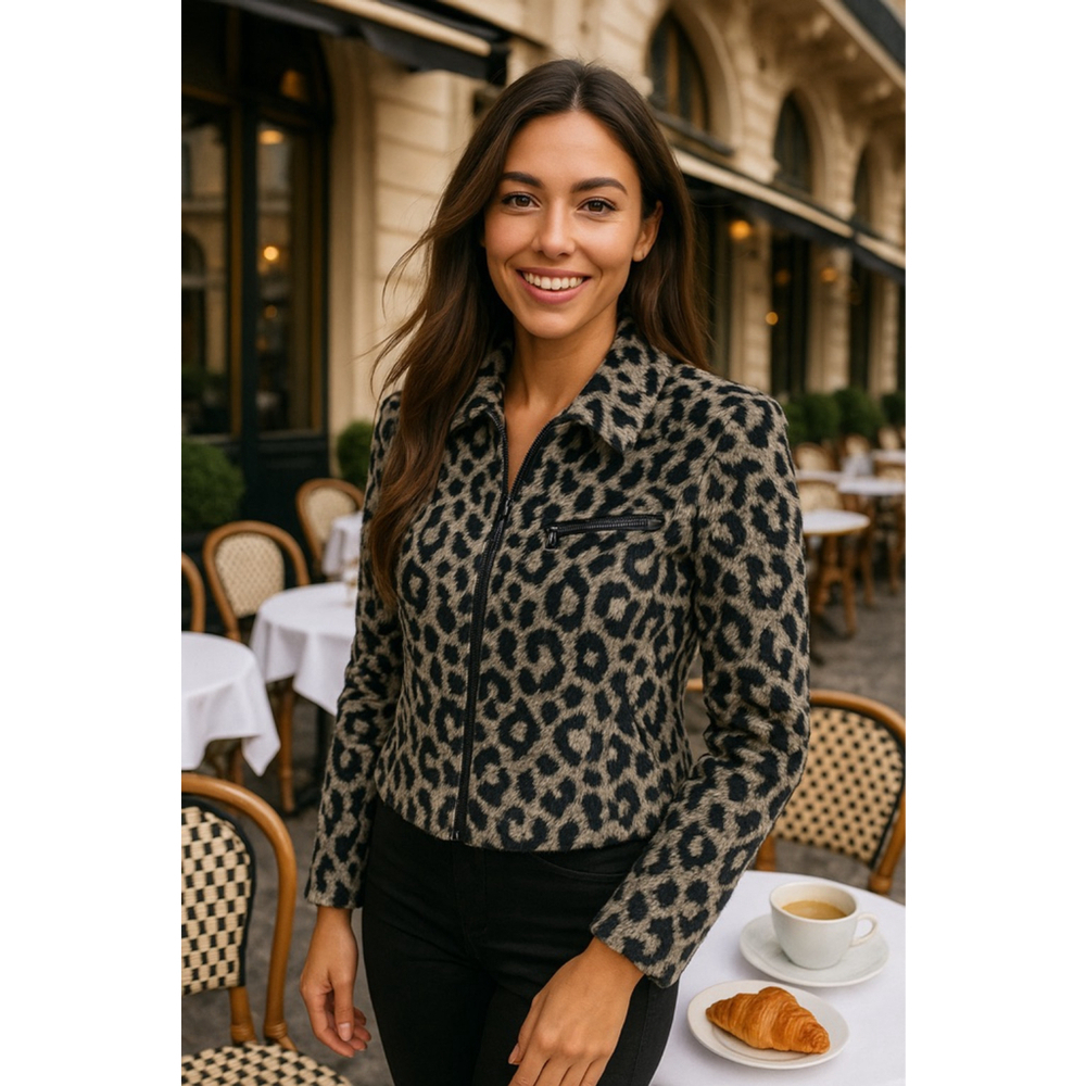 Dina Bar-El Leopard Print Faux Fur Jacket Sz 8‎ Old Money Quiet Luxury Parisian